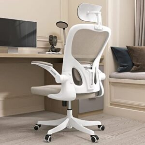 monhey ergonomic office chair office chair with lumbar support & headrest & flip-up arms height adjustable rocking home office desk chairs swivel high back computer chair warm taupe mesh study chair