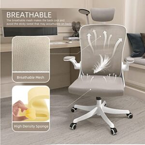 Monhey Ergonomic Office Chair Office Chair with Lumbar Support & Headrest & Flip-up Arms Height Adjustable Rocking Home Office Desk Chairs Swivel High Back Computer Chair Warm Taupe Mesh Study Chair