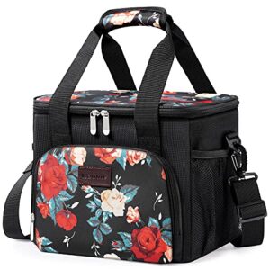 kaome large lunch bags for women/men 15l (24-can), insulated lunch box 100% leakproof cooler bag for office work school picnic beach, with adjustable shoulder strap-floral