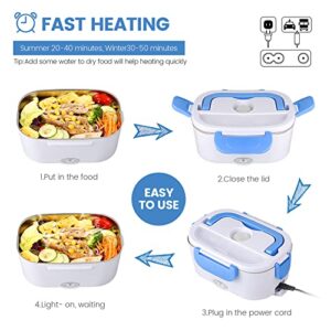 Electric Lunch Box Food Heater, Luncheaze Self Heated Lunchbox 60W Portable Microwave for Car/Truck/Home with 12V/24V/110V Cable, 2 Compartments, Stainless Steel Container, Fork & Spoon, Carry Bag