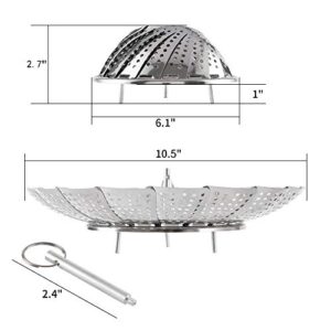 Steamer Basket Stainless Steel Instant Pot Accessories for Food and Vegetable, Zocy Premium Expandable Steam Basket to Fit Various Size Pots Medium (6.1" to 10.5"))