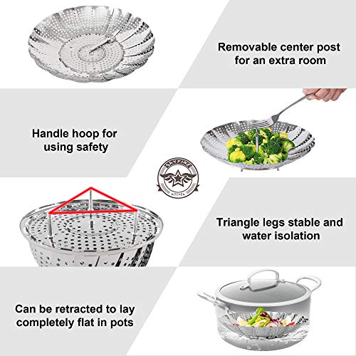 Steamer Basket Stainless Steel Instant Pot Accessories for Food and Vegetable, Zocy Premium Expandable Steam Basket to Fit Various Size Pots Medium (6.1" to 10.5"))