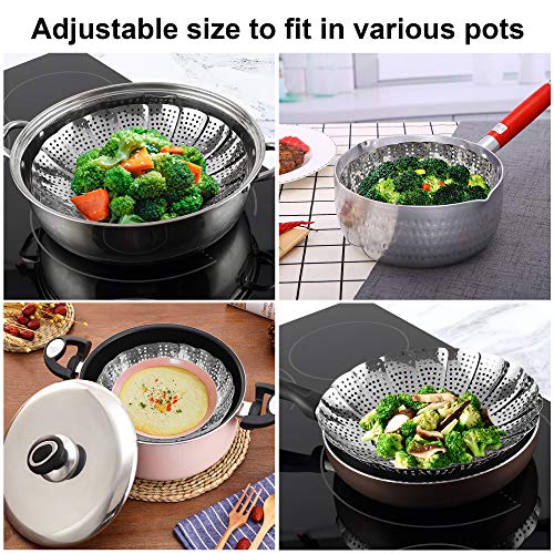 Steamer Basket Stainless Steel Instant Pot Accessories for Food and Vegetable, Zocy Premium Expandable Steam Basket to Fit Various Size Pots Medium (6.1" to 10.5"))