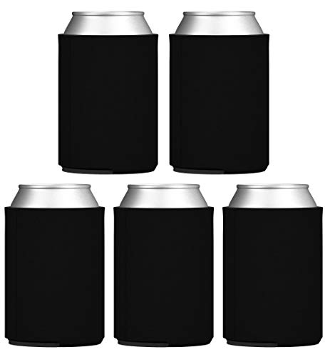 TahoeBay Blank Can Cooler Sleeves (5-Pack) Plain Soft Insulated Blanks for Soda, Beer, Water Bottles, HTV Vinyl Projects, Wedding Favors and Gifts (Black)