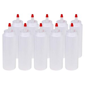 belinlen 10 pack 8-ounce plastic squeeze bottles with red tip caps for food, crafts, art, multi purpose