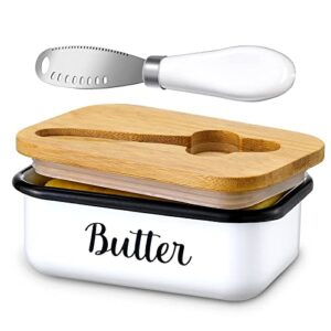 butter dish with lid and butter curler knife for countertop – unbreakable metal keeper container with high-quality double silicone sealing, for kitchen farmhouse decor
