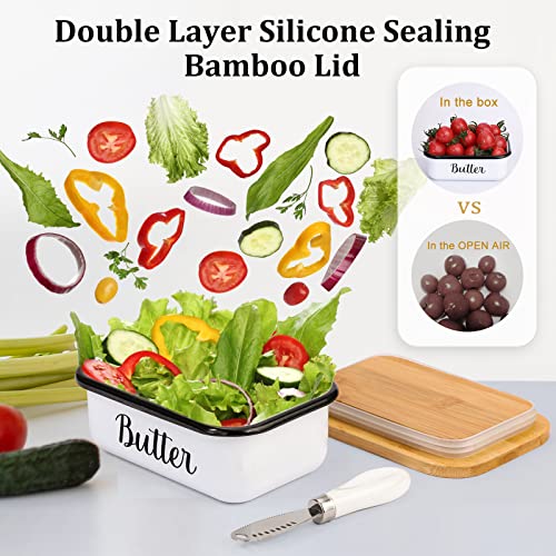 Butter Dish with Lid and Butter Curler Knife for Countertop - Unbreakable Metal Keeper Container with High-quality Double Silicone Sealing, for Kitchen Farmhouse Decor