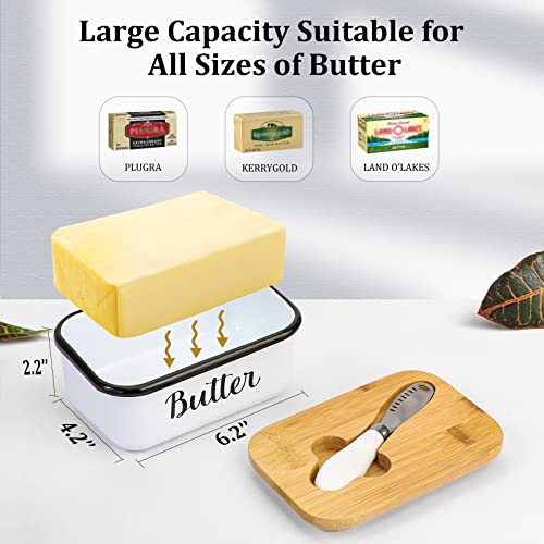 Butter Dish with Lid and Butter Curler Knife for Countertop - Unbreakable Metal Keeper Container with High-quality Double Silicone Sealing, for Kitchen Farmhouse Decor