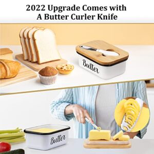 Butter Dish with Lid and Butter Curler Knife for Countertop - Unbreakable Metal Keeper Container with High-quality Double Silicone Sealing, for Kitchen Farmhouse Decor