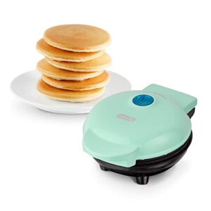 dash mini maker electric round griddle for individual pancakes, cookies, eggs & other on the go breakfast, lunch & snacks with indicator light + included recipe book – aqua ,4 inch