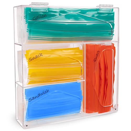 Acrylic Ziplock Bag Storage Organizer - Ziplock Bag Organizer, Ziploc Storage Organizer Holder for Ziploc, Solimo, Hefty, Glad. Fits Gallon Quart Sandwich & Snack, Variety Size (Clear)