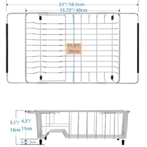 SANNO Expandable Sink Dish Drying Rack, Deep Large Dish Drying Rack with 4 Division Utensil Silverware Cutlery Holder, Dish Drainer Shelf Dish Rack in Sink On Counter, Rustproof Stainless Steel