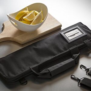 Chef Knife Roll Bag (6 slots) is Padded and Holds 5 Knives PLUS a Protected Pouch for Your Knife Steel! Our Durable Knife Carrier Includes Shoulder Strap, Handle, and Business Card Holder. (Bag Only)