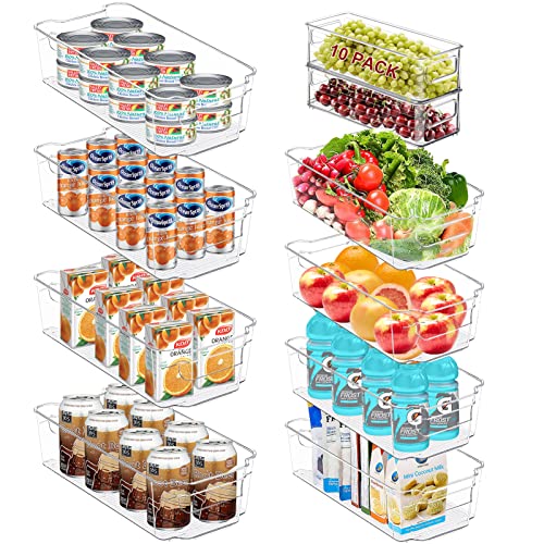 SINYWAY Set of 10 Plastic Refrigerator Organizer Bins, Stackable Organization and Storage Includes 4 Large & 4 Middle Organizers & 2 Small Drawers, Clear Containers for Kitchen, Pantry & Freezers