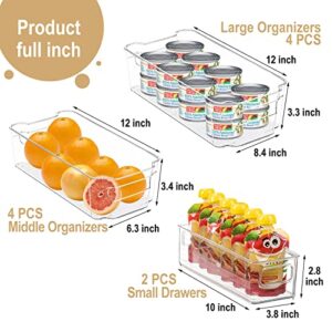 SINYWAY Set of 10 Plastic Refrigerator Organizer Bins, Stackable Organization and Storage Includes 4 Large & 4 Middle Organizers & 2 Small Drawers, Clear Containers for Kitchen, Pantry & Freezers