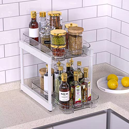 EIOUNIE 2-Tier Under Sink Organizer, Sliding Under Sink Organizers and Storage, Under Cabinet Organizer Baskets with 2 Drawers, Under Sink Storage for Bathroom, Kitchen, Countertop