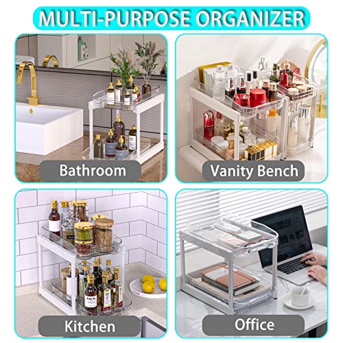 EIOUNIE 2-Tier Under Sink Organizer, Sliding Under Sink Organizers and Storage, Under Cabinet Organizer Baskets with 2 Drawers, Under Sink Storage for Bathroom, Kitchen, Countertop