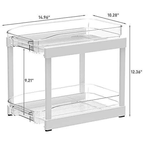 EIOUNIE 2-Tier Under Sink Organizer, Sliding Under Sink Organizers and Storage, Under Cabinet Organizer Baskets with 2 Drawers, Under Sink Storage for Bathroom, Kitchen, Countertop