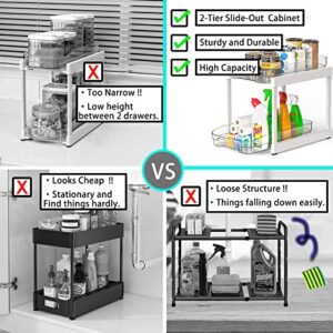 EIOUNIE 2-Tier Under Sink Organizer, Sliding Under Sink Organizers and Storage, Under Cabinet Organizer Baskets with 2 Drawers, Under Sink Storage for Bathroom, Kitchen, Countertop