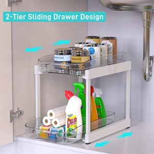 EIOUNIE 2-Tier Under Sink Organizer, Sliding Under Sink Organizers and Storage, Under Cabinet Organizer Baskets with 2 Drawers, Under Sink Storage for Bathroom, Kitchen, Countertop