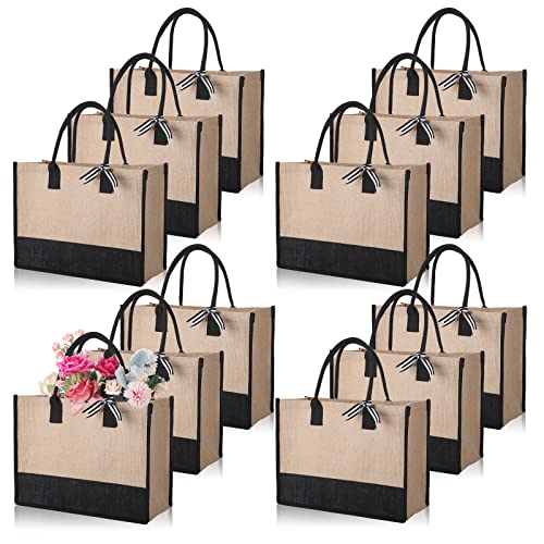 12 Pieces Burlap Tote Bags Set Jute Tote Bag with Handles Initial Canvas Beach Bag Large Reusable Burlap Gift Tote Bag for Women Shopping Market Grocery Holiday Travel DIY Gift Bags