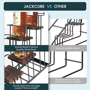 J JACKCUBE DESIGN Syrup Bottle Holder Rack, Rustic Wood and Metal Wire 4 Tier Syrup, Wine, Dressing Bottle Countertop Display Storage Stand for Kitchen Coffee Bar- MK816A