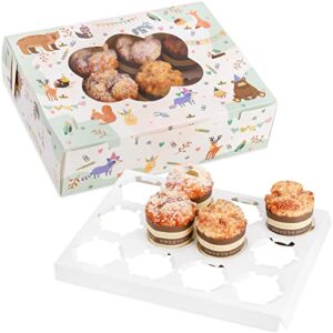 hiceeden 20 pack cute cupcake boxes hold 12 count cupcakes with window, paper cupcake containers with detachable inserts, bakery pastry cake carrier holder, cupcake packaging boxes for muffins storage