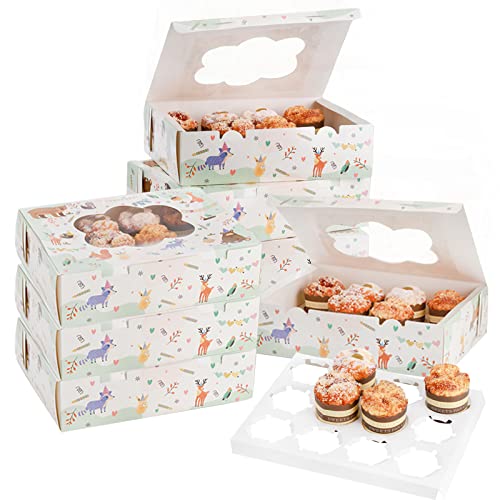 Hiceeden 20 Pack Cute Cupcake Boxes Hold 12 Count Cupcakes with Window, Paper Cupcake Containers with Detachable Inserts, Bakery Pastry Cake Carrier Holder, Cupcake Packaging Boxes for Muffins Storage