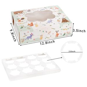 Hiceeden 20 Pack Cute Cupcake Boxes Hold 12 Count Cupcakes with Window, Paper Cupcake Containers with Detachable Inserts, Bakery Pastry Cake Carrier Holder, Cupcake Packaging Boxes for Muffins Storage