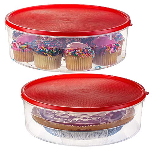 2 Pack - Zilpoo Plastic Round Food Storage Containers with Lid, 10.5" Covered Pie Keeper, Christmas Cookie, Cupcake Carrier, Cheesecake Holder