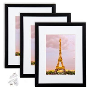 upsimples 8.5×11 picture frame set of 3, made of high definition glass for 6×8 with mat or 8.5×11 without mat, wall mounting photo frames, black