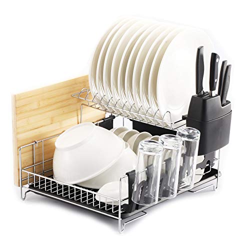 Premium Racks Professional Dish Rack - 304 Stainless Steel - Fully Customizable - Microfiber Mat Included - Modern Design - Large Capacity