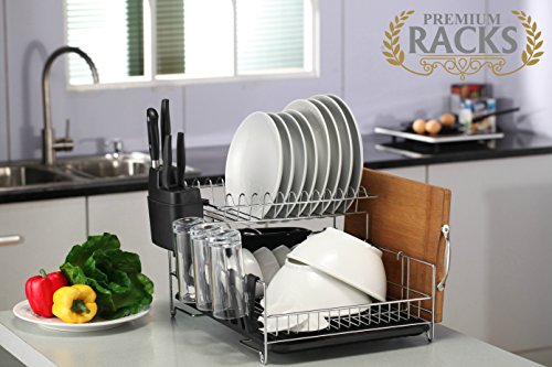Premium Racks Professional Dish Rack - 304 Stainless Steel - Fully Customizable - Microfiber Mat Included - Modern Design - Large Capacity