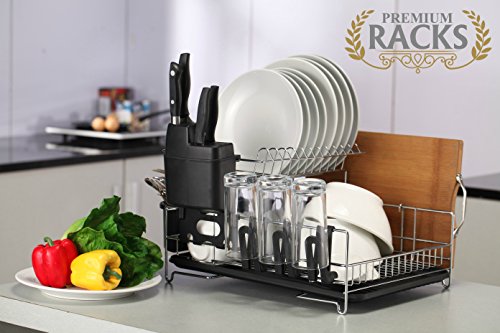 Premium Racks Professional Dish Rack - 304 Stainless Steel - Fully Customizable - Microfiber Mat Included - Modern Design - Large Capacity