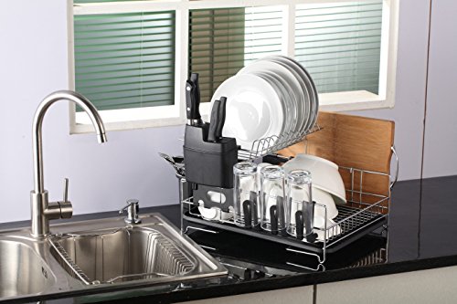 Premium Racks Professional Dish Rack - 304 Stainless Steel - Fully Customizable - Microfiber Mat Included - Modern Design - Large Capacity