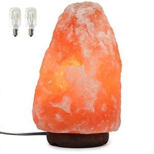 7 inch himalayan salt lamp with dimmer cord – night light natural crystal rock classic wood base authentic from pakistan