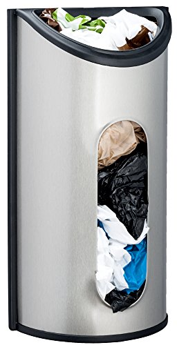 Greenco Plastic Bag Saver, Holder and Dispenser, Wall Mount Brushed Stainless Steel Storage Solution with an Extra Wide Opening for Easy Access to Grocery Bags, Trash Bags, Shopping Bags