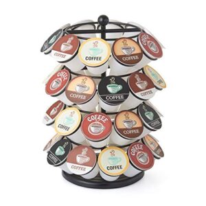 nifty coffee pod carousel – compatible with k-cups, 40 pod pack storage, spins 360-degrees, lazy susan platform, modern black design, home or office kitchen counter organizer