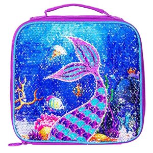 gxtvo lunch box for girls, mermaid insulated bag, kids reversible sequin flip color change