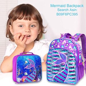 gxtvo Lunch Box for Girls, Mermaid Insulated Bag, Kids Reversible Sequin Flip Color Change