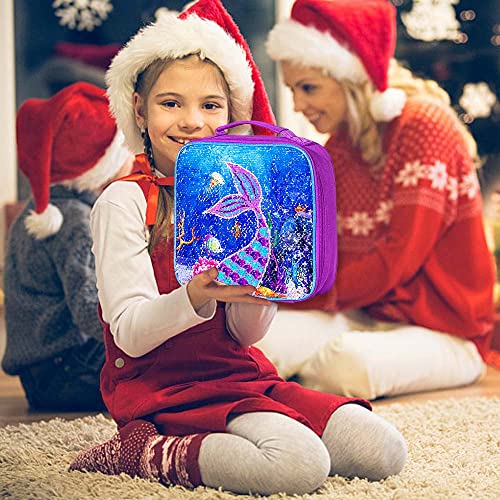 gxtvo Lunch Box for Girls, Mermaid Insulated Bag, Kids Reversible Sequin Flip Color Change