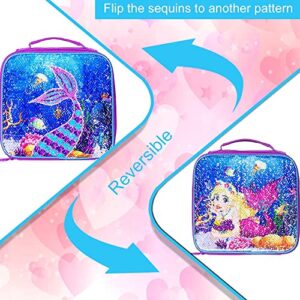 gxtvo Lunch Box for Girls, Mermaid Insulated Bag, Kids Reversible Sequin Flip Color Change