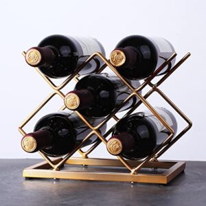 Drincarier Countertop Wine Rack - 5 Bottle Freestanding Modern Gold Metal Small Wine Rack - Tabletop Wine Holder Stand for Cabinet, Pantry, Wine Bottle Storage
