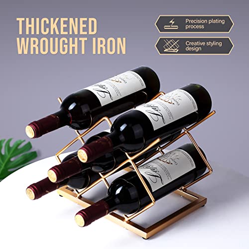 Drincarier Countertop Wine Rack - 5 Bottle Freestanding Modern Gold Metal Small Wine Rack - Tabletop Wine Holder Stand for Cabinet, Pantry, Wine Bottle Storage