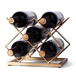 Drincarier Countertop Wine Rack - 5 Bottle Freestanding Modern Gold Metal Small Wine Rack - Tabletop Wine Holder Stand for Cabinet, Pantry, Wine Bottle Storage