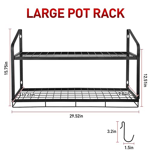 Amtiw Hanging Pot Rack, 2 Tier Pan Rack, Wall Mounted Pot Holders for Kitchen Storage, Pot and Pan Organizer with 10 Hooks, Ideal for Pans Set, Utensils, Cookware, Household