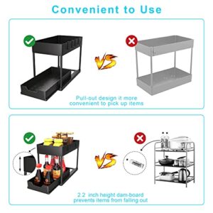 Petisal Under Sink Organizer, Under Bathroom Cabinet Storage 2 Tier Under Sink Storage Rack, Multi-purpose Under Sink Shelf Organizer for Bathroom Kitchen (Black)