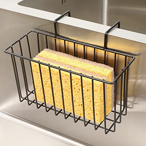 Damita Kitchen Sponge Holder Sink Basket Sink Caddy Brush Dishwashing Liquid Drainer Rack Black, Small (7"x 2.7"x 3.5")