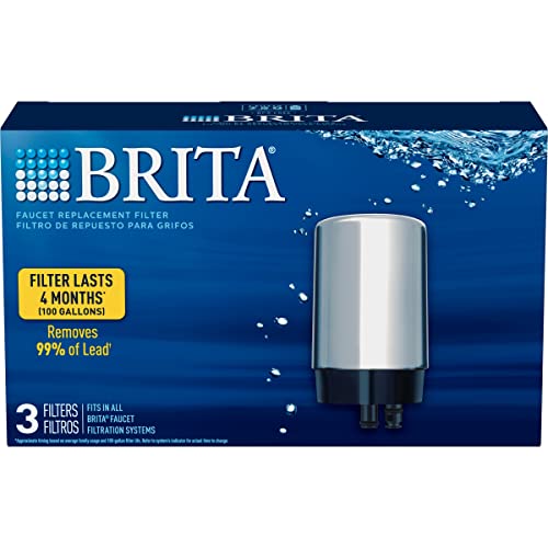 Brita Water Filter Replacements for Sink, Faucet Mount Water Filtration System for Tap Water, Reduces 99% of Lead, Chrome, 2 Count