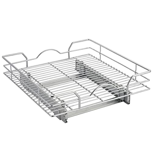 OCG Pull Out Drawer Cabinet Organizer（17" W x 18" D x 5" H, 1 Tier Heavy Duty Slide Out Kitchen Cabinet Storage Shelves, Sliding Drawer for Cabinet, Wire Frame, Chrome Finish